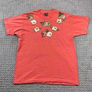 Vintage 90s Shirt Women Large L Orange Fruit of the Loom Best Single Stitch USA